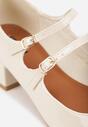 Beżowe Czółenka Lakierowane na Słupku z Paskami na Sprzączki Omeisa