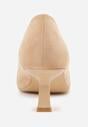 Ciemnobeżowe Czółenka z Ekozamszu Vices na Obcasie Kaczuszka z Wkładką ze Skóry Naturalnej Etaris