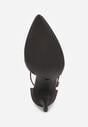 Czarne Satynowe Szpilki Vices z Wkładką ze Skóry Naturalnej i Ozdobnym Cyrkoniowym Paskiem Lizzeth