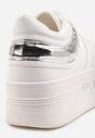 Biało-Srebrne Sneakersy Vices na Platformie z Tłoczonym Napisem ze Sznurowaniem Eanneth