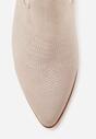 Jasnobeżowe Botki Vices na Słupku Kowbojki z Ażurową Cholewką Rivori