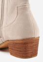 Jasnobeżowe Botki Vices na Słupku Kowbojki z Ażurową Cholewką Rivori