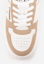 Beżowo-Białe Sneakersy Vices na Platformie z Perforacją i Geometryczną Aplikacją Vilvesia