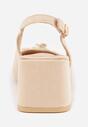 Beżowe Sandały Vices na Słupku Slingback ze Skórzaną Wkładką i Cyrkoniami Nimirune
