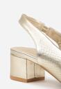 Złote Sandały Vices na Słupkowym Obcasie z Ozdobną PerforacjąTelarelle