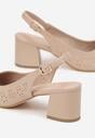 Ciemnobeżowe Sandały Vices na Słupku Slingback z Ażurową Cholewką i Skórzaną Wkładką Tiranis