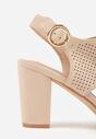 Ciemnobeżowe Sandały Vices na Słupkowym Obcasie z Ażurową Cholewką i Skórzaną Wkładką Obenea