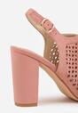 Różowe Sandały na Słupku z Ażurową Cholewką i  Skórzaną Wkładką Linalira