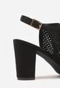 Czarne Sandały Vices na Słupku z Ażurową Cholewką i Skórzaną Wkładką Saramiae