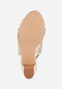 Złote Sandały Vices na Słupku z Ażurową Cholewką i Skórzaną Wkładką Saramiae