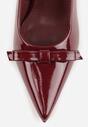 Bordowe Lakierowane Sandały Szpilki Vices Typu Slingback z Kokardą Dorozia