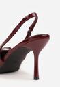 Bordowe Lakierowane Sandały Szpilki Vices Typu Slingback z Kokardą Dorozia