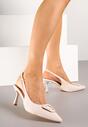 Beżowe Sandały na Szpilce Slingback Lakierowane Vices z Ozdobą Ataloria