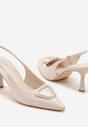 Beżowe Sandały na Szpilce Slingback Lakierowane Vices z Ozdobą Ataloria