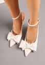 Beżowe Sandały Vices na Szpilce Slingback Ozdobione Kokardą Tilvanea