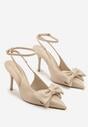 Ciemnobeżowe Sandały Vices na Szpilce Slingback Ozdobione Kokardą Tilvanea