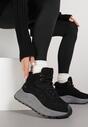 Czarne Sneakersy Śniegowce Vices na Platformie Ozdobione Napisem i Futerkiem Lanite