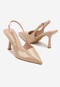 Ciemnobeżowe Sandały Lakierowane na Szpilce Vices Typu Slingback Tilazea