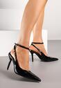 Czarne Sandały Lakierowane Vices na Szpilce Typu Slingback Dolenita