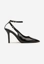 Czarne Sandały Lakierowane Vices na Szpilce Typu Slingback Dolenita