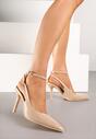Ciemnobeżowe Sandały Lakierowane Vices na Szpilce Typu Slingback Dolenita