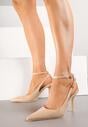 Ciemnobeżowe Sandały Lakierowane Vices na Szpilce Typu Slingback Dolenita
