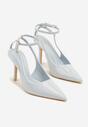 Niebieskie Sandały Lakierowane Vices na Szpilce Typu Slingback Dolenita