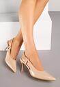 Ciemnobeżowe Sandały Lakierowane Vices na Szpilce Slingback Raleira