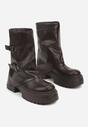 Ciemnobrązowe Botki Biker Vices z Wywiniętą Cholewką Platformą i Klamrami Reinila