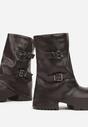 Ciemnobrązowe Botki Biker Vices z Wywiniętą Cholewką Platformą i Klamrami Reinila