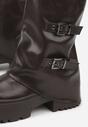 Ciemnobrązowe Botki Biker Vices z Wywiniętą Cholewką Platformą i Klamrami Reinila