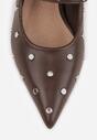 Brązowe Czółenka Vices na Szpilce z Wkładką ze Skóry Naturalnej Ozdobione Nitami Rileinea