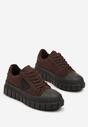 Brązowe Sneakersy Vices na Platformie z Ozdobą i Napisem Leawen