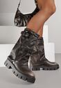 Brązowe Botki Biker Boots z Cholewką Imitującą Nogawkę z Klamerką Veresta