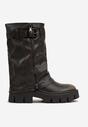 Brązowe Botki Biker Boots z Cholewką Imitującą Nogawkę z Klamerką Veresta