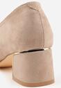 Ciemnobeżowe Czółenka Vices na Słupku z Wkładką ze Skóry Naturalnej z Metaliczną Ozdobą Mixin
