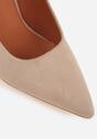 Ciemnobeżowe Klasyczne Czółenka Vices na Słupkowym Obcasie ze Skórzaną Wkładką Divira