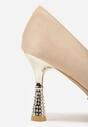 Beżowe Szpilki Vices z Wkładką ze Skóry Naturalnej Ozdobione Cyrkoniami Gioriana