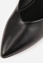 Czarne Czółenka Vices ze Skórzaną Wkładką na Niskim Obcasie ze Zdobieniem Dakene