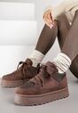 Brązowe Sneakersy Śniegowce o Fasonie Sneakersów na Platformie Velavine