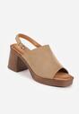 Ciemnobeżowe Sandały VICES na Słupku i Platformie Stylizowanych na Drewniane Lobenti