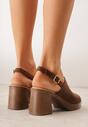 Brązowe Sandały VICES na Słupku i Platformie Stylizowanych na Drewniane Lobenti