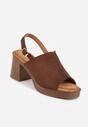 Brązowe Sandały VICES na Słupku i Platformie Stylizowanych na Drewniane Lobenti