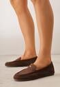 Brązowe Mokasyny VICES z Wkładką ze Skóry Naturalnej i Metalicznym Elementem Alcimene