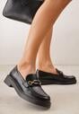 Czarne Eleganckie Mokasyny VICES z Aplikacją i Wkładką ze Skóry Naturalnej Arinatta