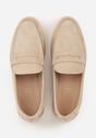 Beżowe Mokasyny Casual VICES z Imitacji Zamszu z Wkładką ze Skóry Naturalnej Sheiris