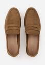 Ciemnobeżowe Mokasyny Casual VICES z Imitacji Zamszu z Wkładką ze Skóry Naturalnej Sheiris