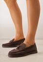 Ciemnobrązowe Mokasyny VICES Casualowe ze Skórzaną Wkładką i Metalowymi Ozdobami Dinsmore