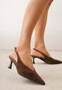 Ciemnobrązowe Czółenka Slingback VICES na Kaczuszce z Ażurową Cholewką Klephei