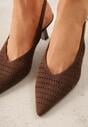 Ciemnobrązowe Czółenka Slingback VICES na Kaczuszce z Ażurową Cholewką Klephei
